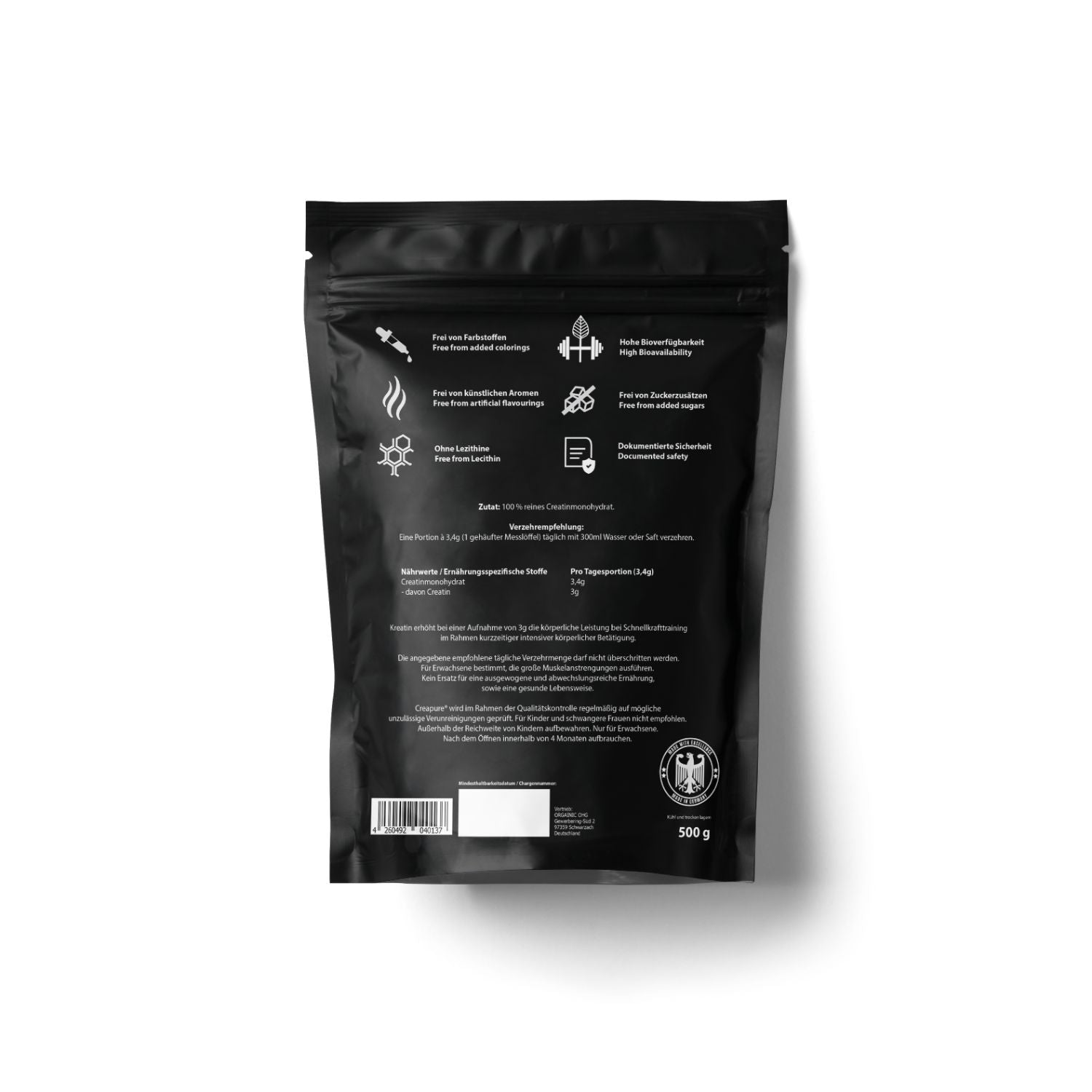 ORGAINIC Creapure Kreatin Monohydrat 500g Made In Germany orgainic-creapure-kreatin-monohydrat-500g-made-in-germany